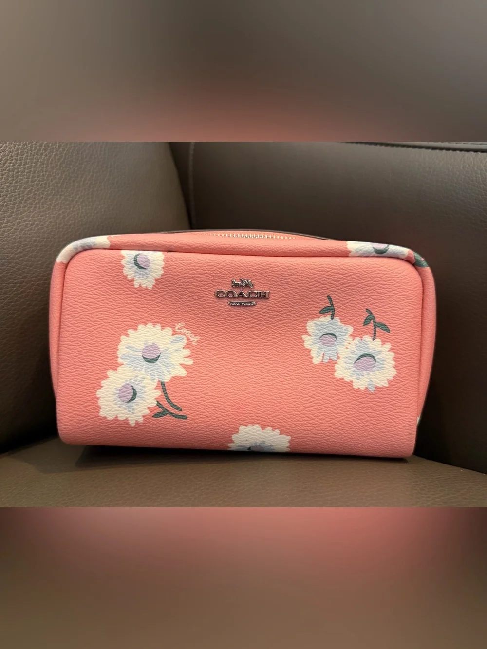 Coach Pink Floral Pebbled Leather Cosmetic Case